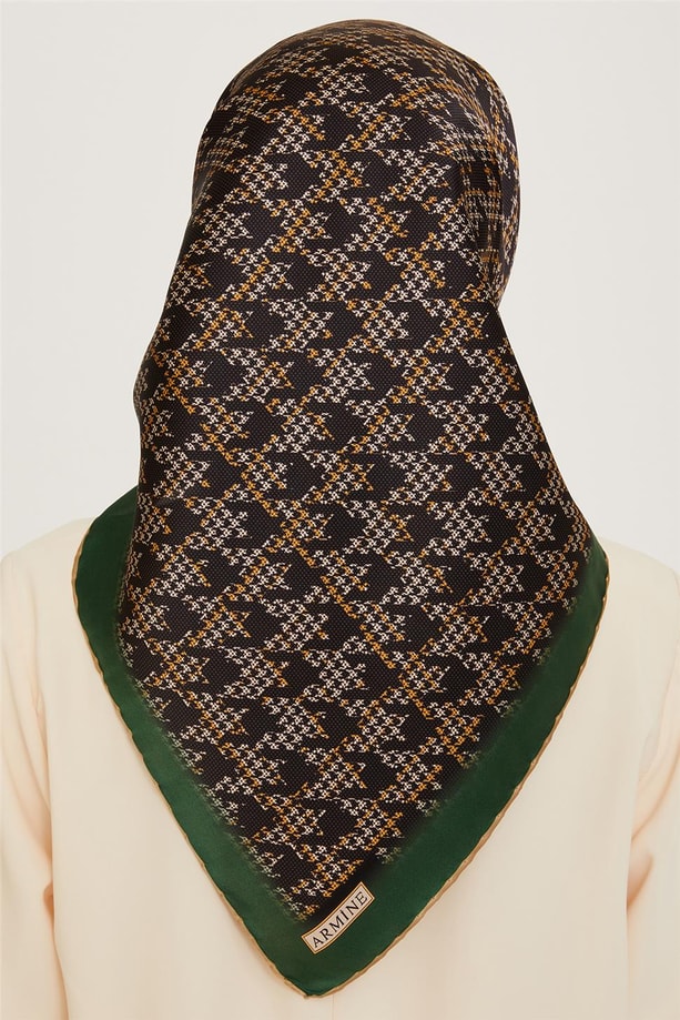 Armine Klasik Desenli Twill Saf İpek Eşarp 9239D 33