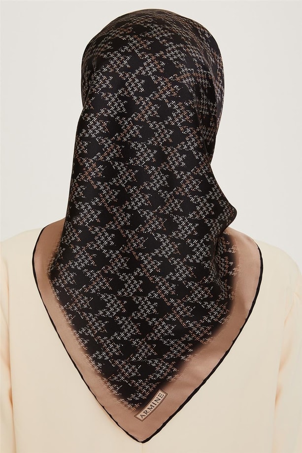 Armine Klasik Desenli Twill Saf İpek Eşarp 9239D 81