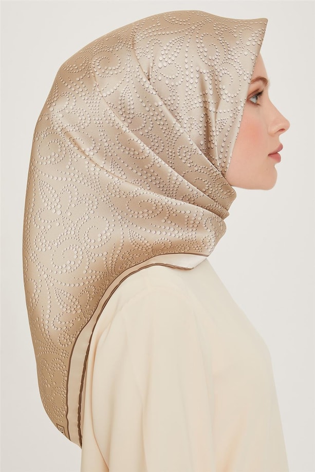 Armine Klasik Desenli Twill Saf İpek Eşarp 9246D 31
