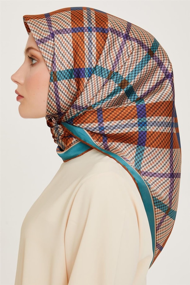 Armine Geometrik Desenli Twill Saf İpek Eşarp 9247D 04