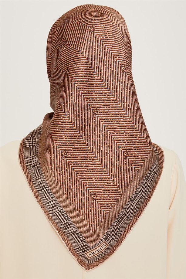 Armine Klasik Desenli Twill Saf İpek Eşarp 9252D 03 01