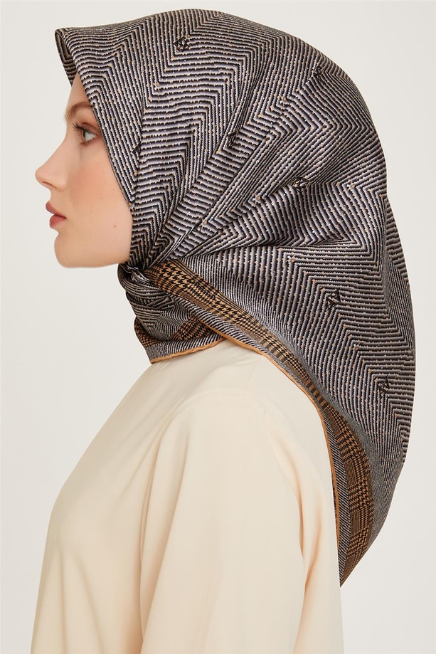 Armine Klasik Desenli Twill Saf İpek Eşarp 9252D 03 03