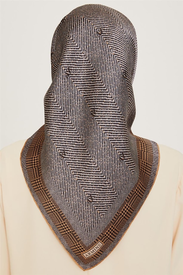 Armine Klasik Desenli Twill Saf İpek Eşarp 9252D 03 03