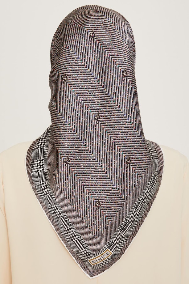 Armine Klasik Desenli Twill Saf İpek Eşarp 9252D 03 09