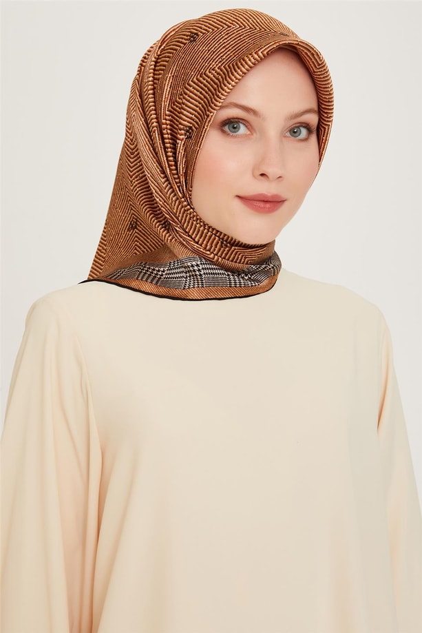 Armine Klasik Desenli Twill Saf İpek Eşarp 9252D 03 35