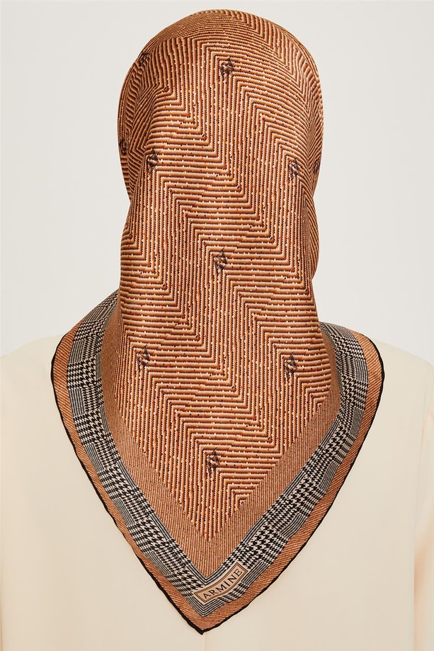 Armine Klasik Desenli Twill Saf İpek Eşarp 9252D 03 35