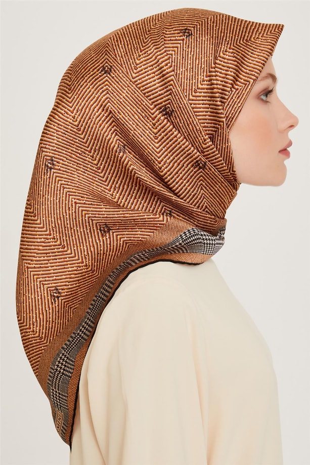 Armine Klasik Desenli Twill Saf İpek Eşarp 9252D 03 35