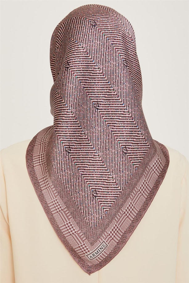 Armine Klasik Desenli Twill Saf İpek Eşarp 9252D 03 83