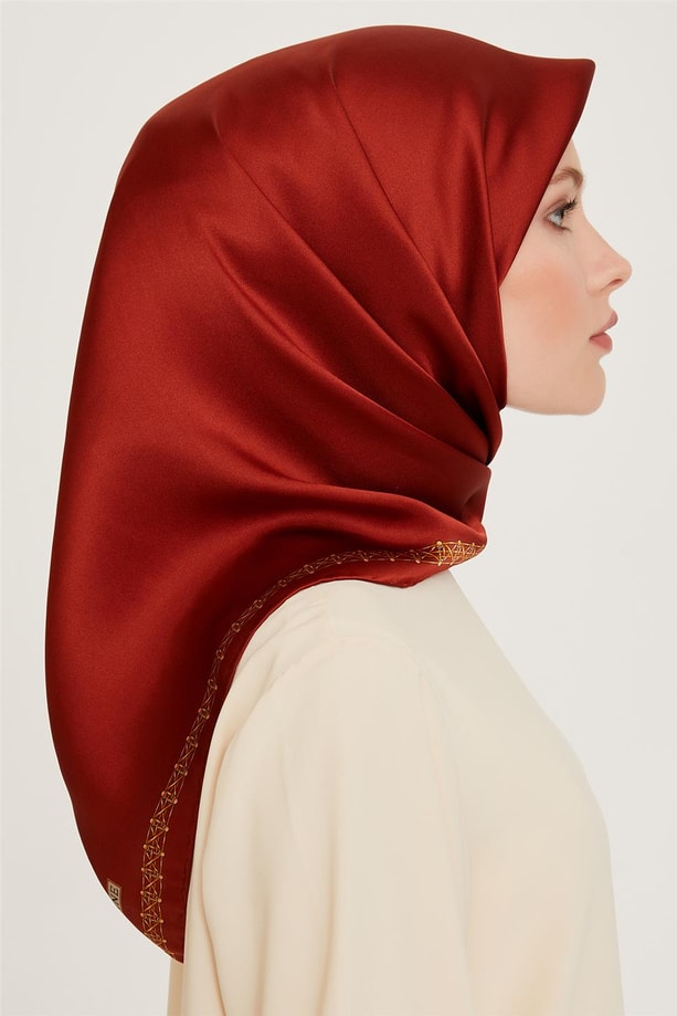 Armine Klasik Desenli Twill Saf İpek Eşarp 9260D 83