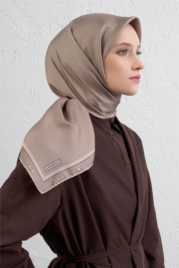 Armine Monogram Desenli Saf İpek Twill Eşarp 9401D 05
