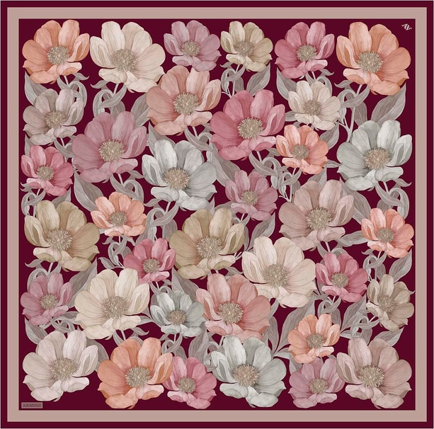 Armine Çiçek Desenli Saf İpek Twill Eşarp 9403D 02