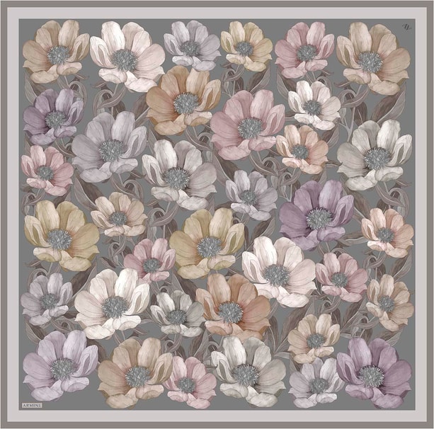 Armine Çiçek Desenli Saf İpek Twill Eşarp 9403D 11