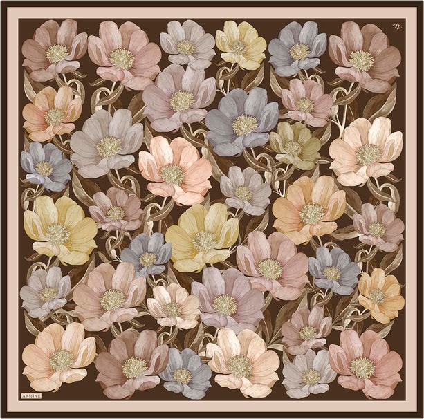 Armine Çiçek Desenli Saf İpek Twill Eşarp 9403D 36