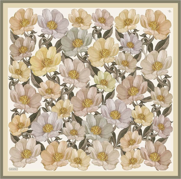 Armine Çiçek Desenli Saf İpek Twill Eşarp 9403D 38