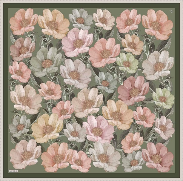 Armine Çiçek Desenli Saf İpek Twill Eşarp 9403D 80