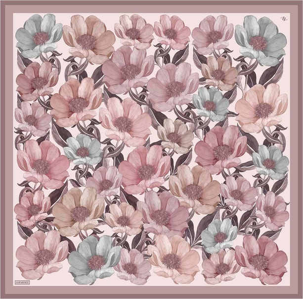 Armine Çiçek Desenli Saf İpek Twill Eşarp 9403D 82