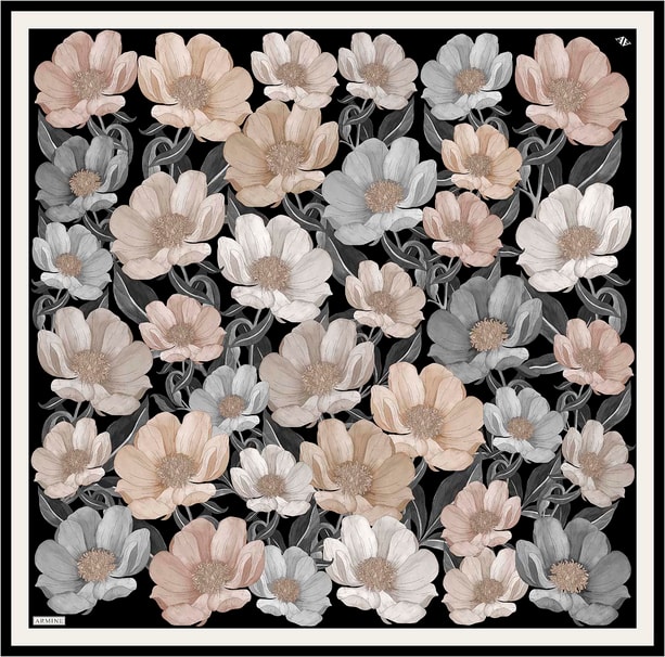 Armine Çiçek Desenli Saf İpek Twill Eşarp 9403D 84