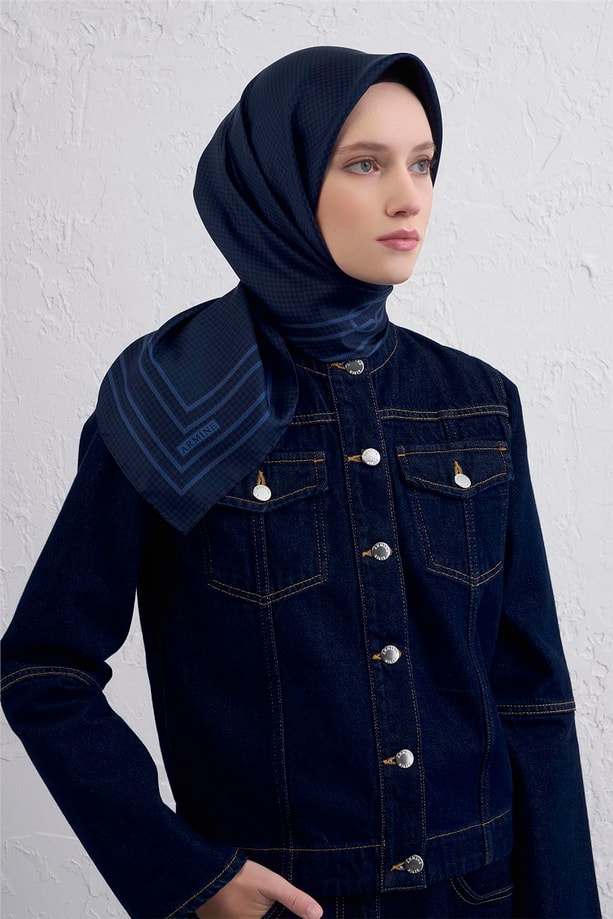 Armine Klasik Desenli Saf İpek Twill Eşarp 9404D 08