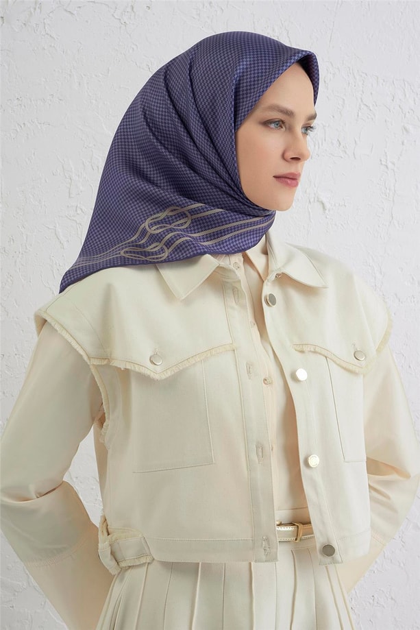 Armine Klasik Desenli Saf İpek Twill Eşarp 9404D 09