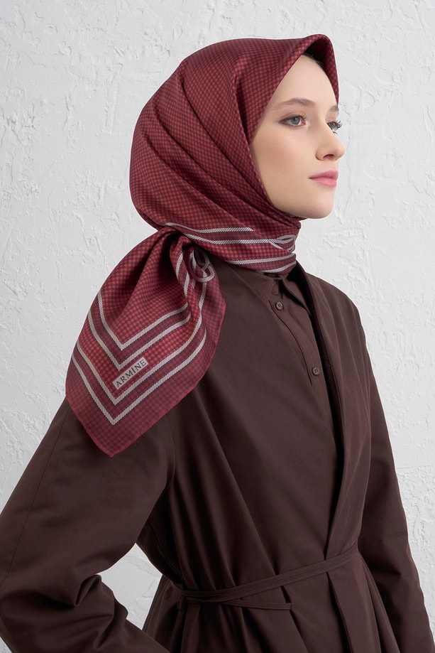 Armine Klasik Desenli Saf İpek Twill Eşarp 9404D 82