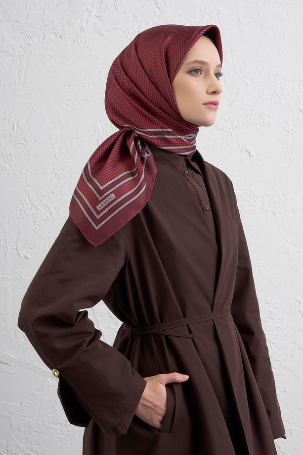 Armine Klasik Desenli Saf İpek Twill Eşarp 9404D 82