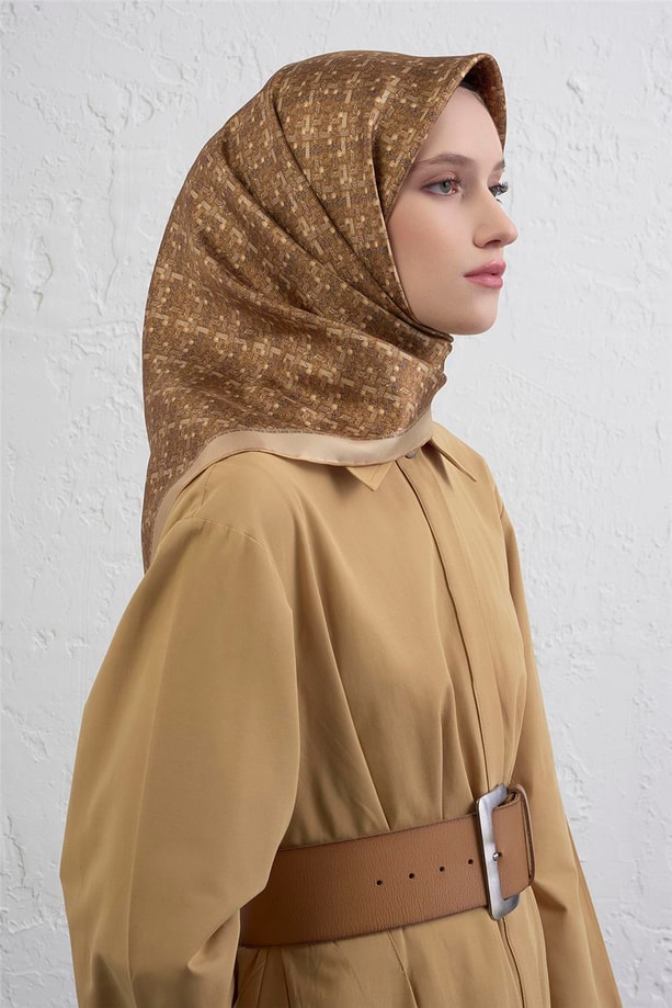 Armine Soyut Desenli Saf İpek Twill Eşarp 9405D 06