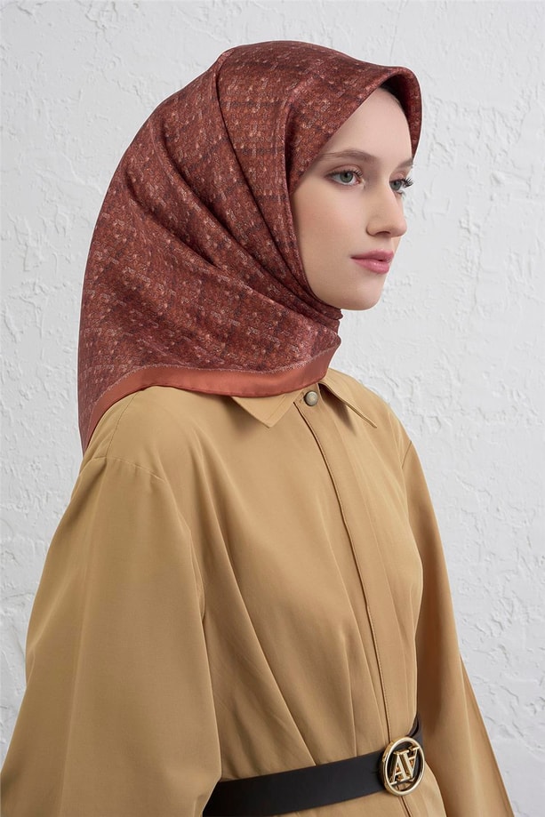 Armine Soyut Desenli Saf İpek Twill Eşarp 9405D 08