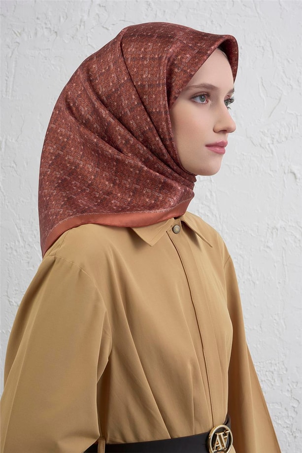 Armine Soyut Desenli Saf İpek Twill Eşarp 9405D 08
