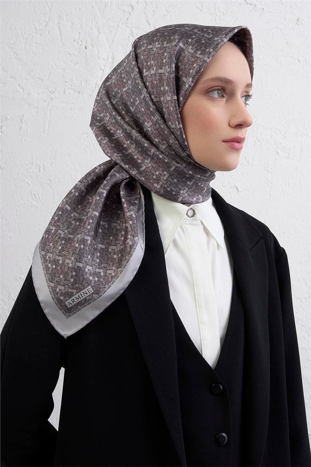 Armine Soyut Desenli Saf İpek Twill Eşarp 9405D 33