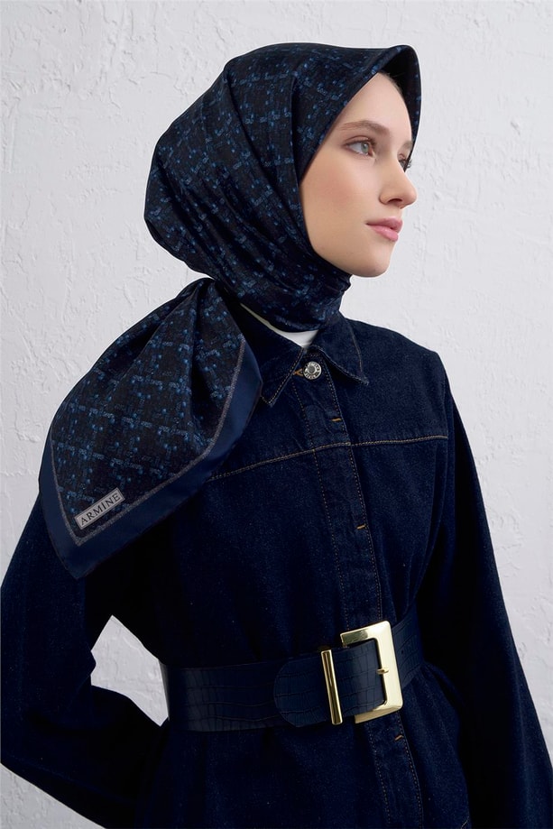 Armine Soyut Desenli Saf İpek Twill Eşarp 9405D 87