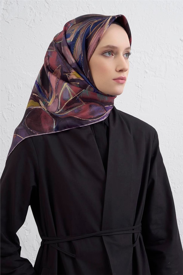 Armine Çiçek Desenli Saf İpek Twill Eşarp 9406D 34