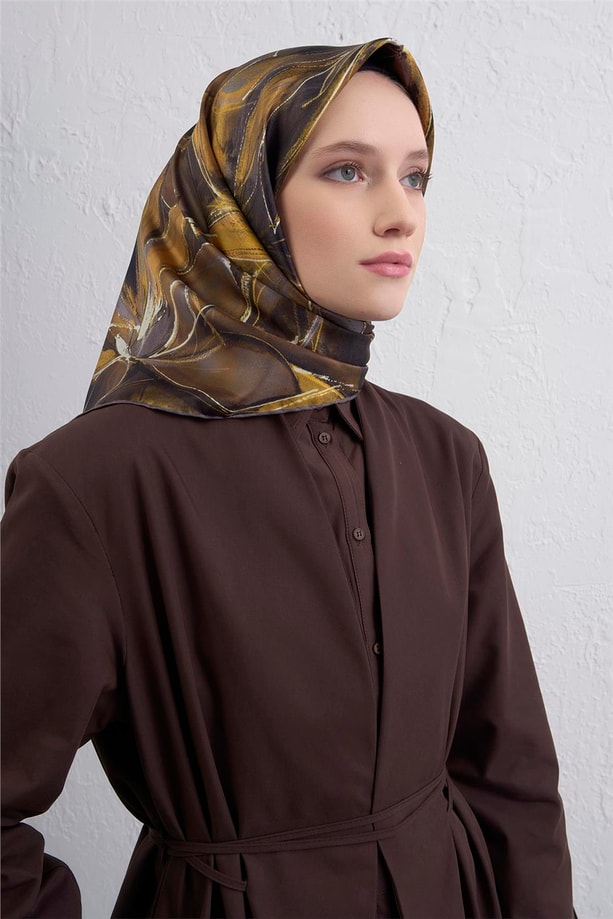 Armine Çiçek Desenli Saf İpek Twill Eşarp 9406D 82