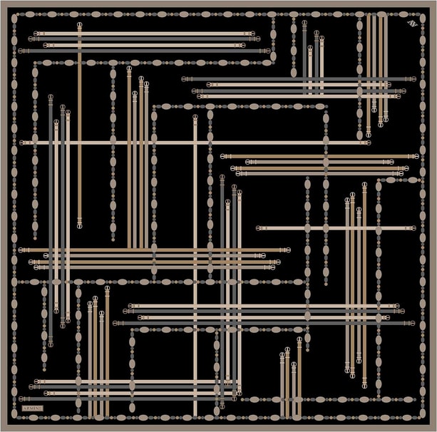 Armine Obje Desenli Saf İpek Twill Eşarp 9407D 04