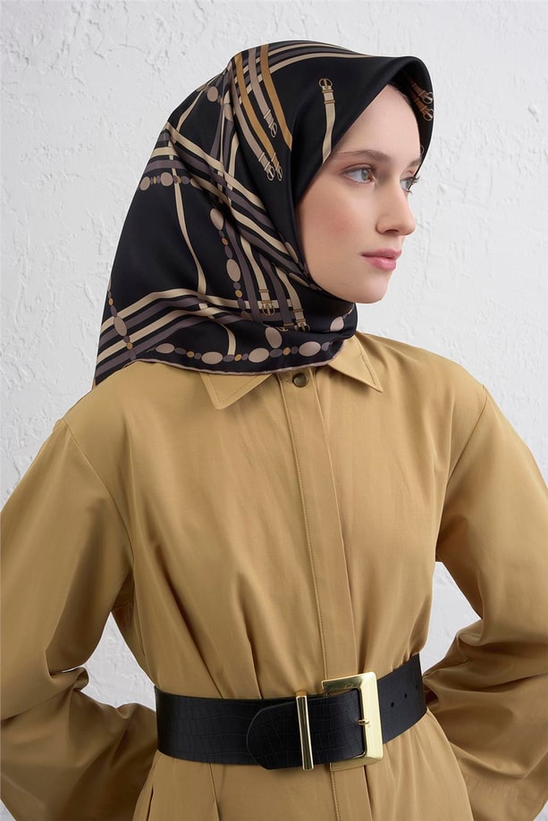 Armine Obje Desenli Saf İpek Twill Eşarp 9407D 04