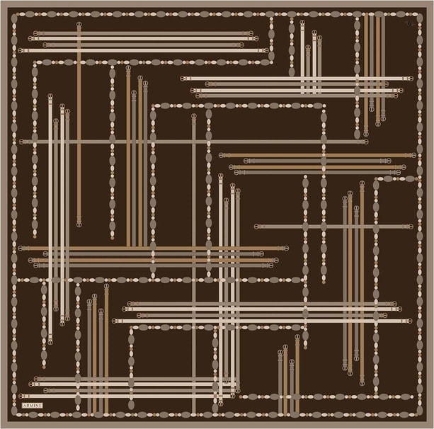 Armine Obje Desenli Saf İpek Twill Eşarp 9407D 31