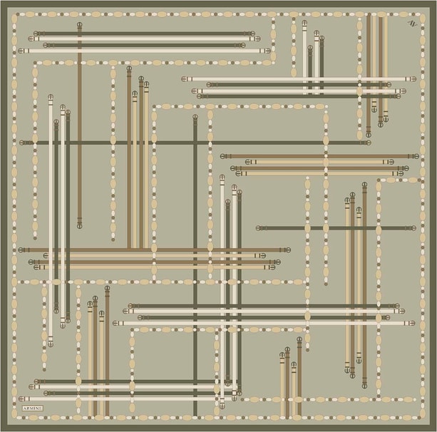 Armine Obje Desenli Saf İpek Twill Eşarp 9407D 32