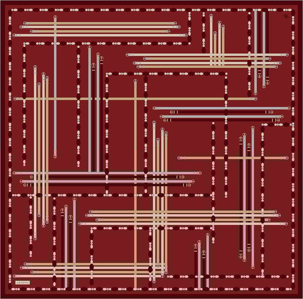 Armine Obje Desenli Saf İpek Twill Eşarp 9407D 36