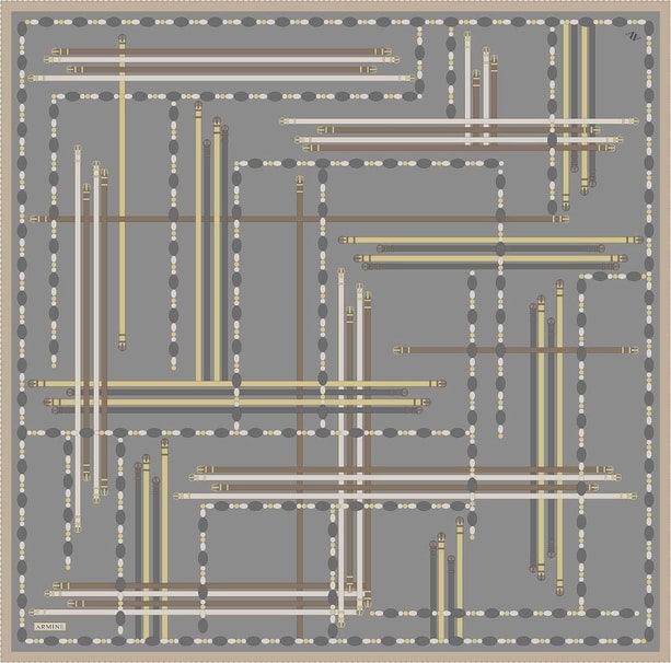 Armine Obje Desenli Saf İpek Twill Eşarp 9407D 37