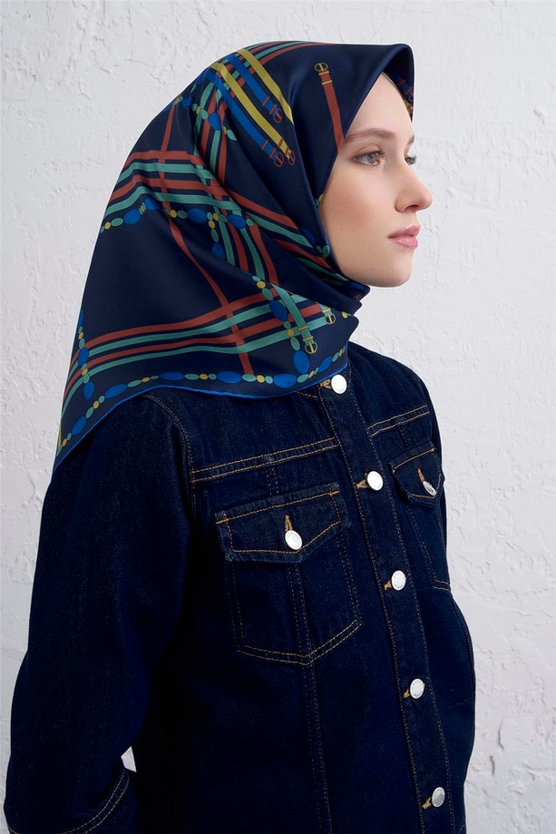 Armine Obje Desenli Saf İpek Twill Eşarp 9407D 51