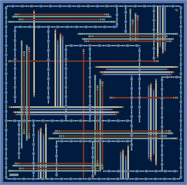 Armine Obje Desenli Saf İpek Twill Eşarp 9407D 51