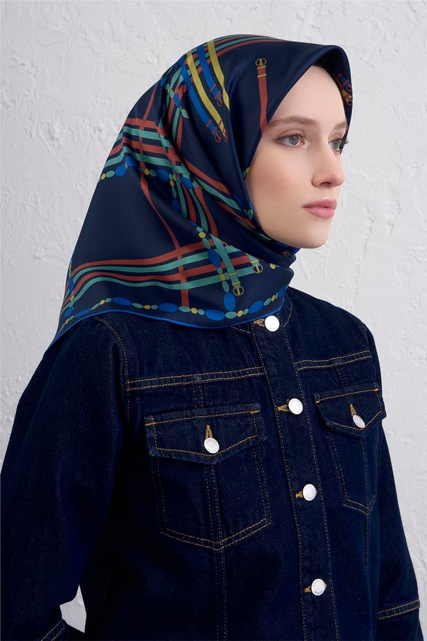 Armine Obje Desenli Saf İpek Twill Eşarp 9407D 51