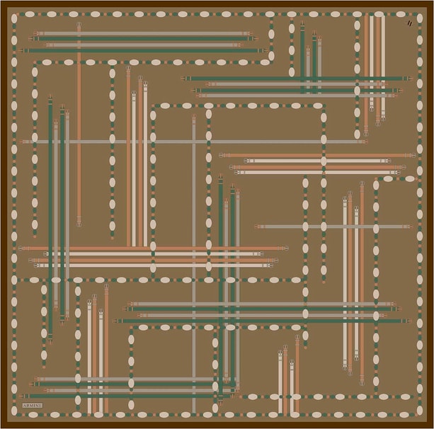 Armine Obje Desenli Saf İpek Twill Eşarp 9407D 81