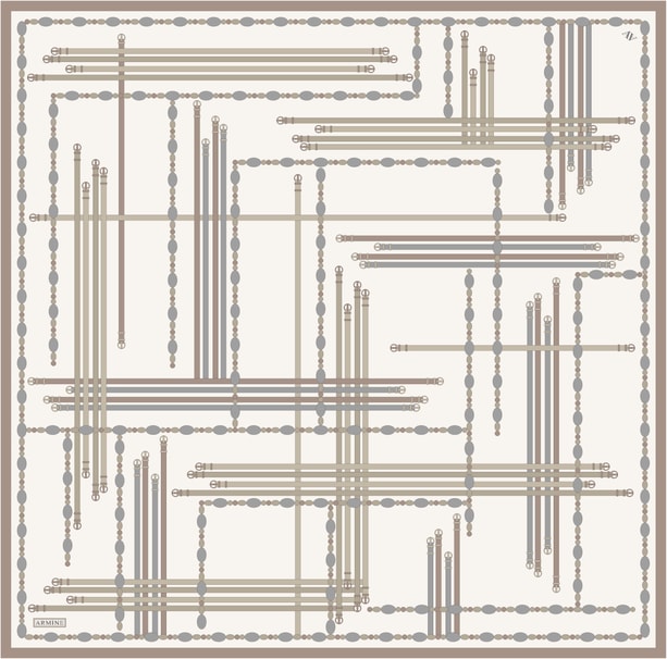 Armine Obje Desenli Saf İpek Twill Eşarp 9407D 84