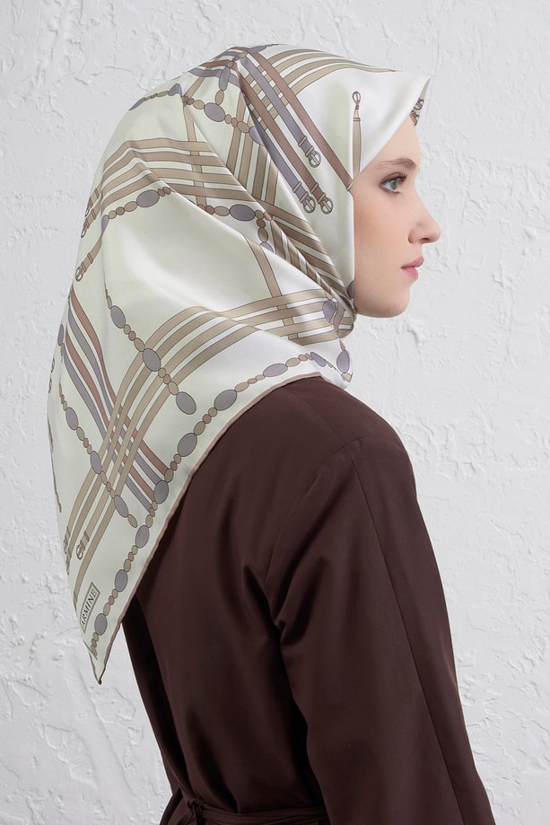 Armine Obje Desenli Saf İpek Twill Eşarp 9407D 84