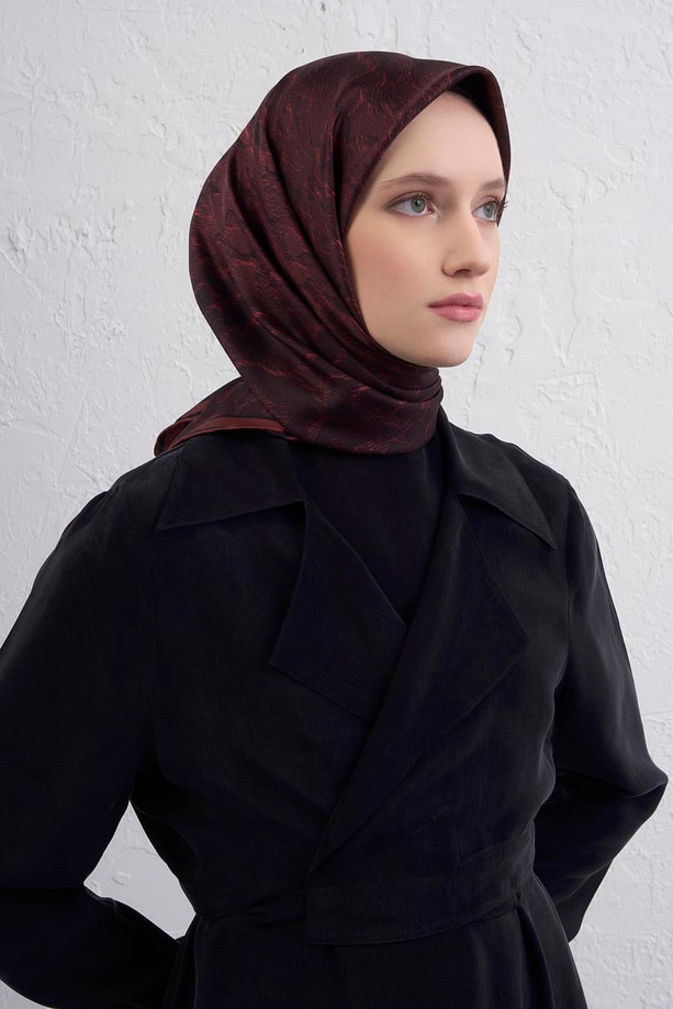 Armine Çiçek Desenli Saf İpek Twill Eşarp 9409D 03