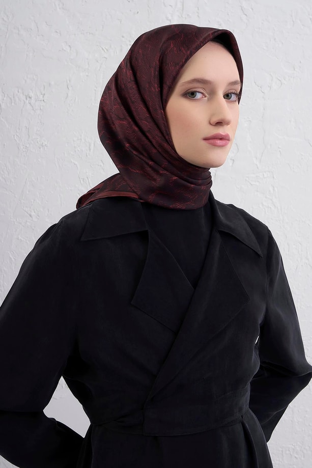 Armine Çiçek Desenli Saf İpek Twill Eşarp 9409D 03