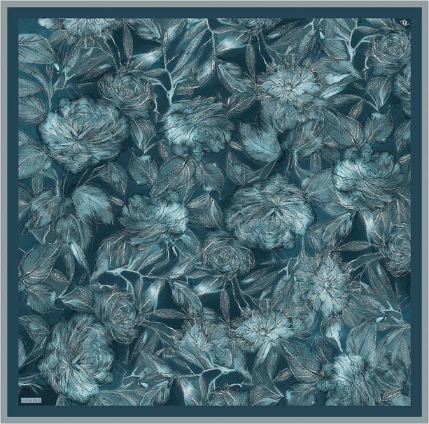 Armine Çiçek Desenli Saf İpek Twill Eşarp 9409D 04