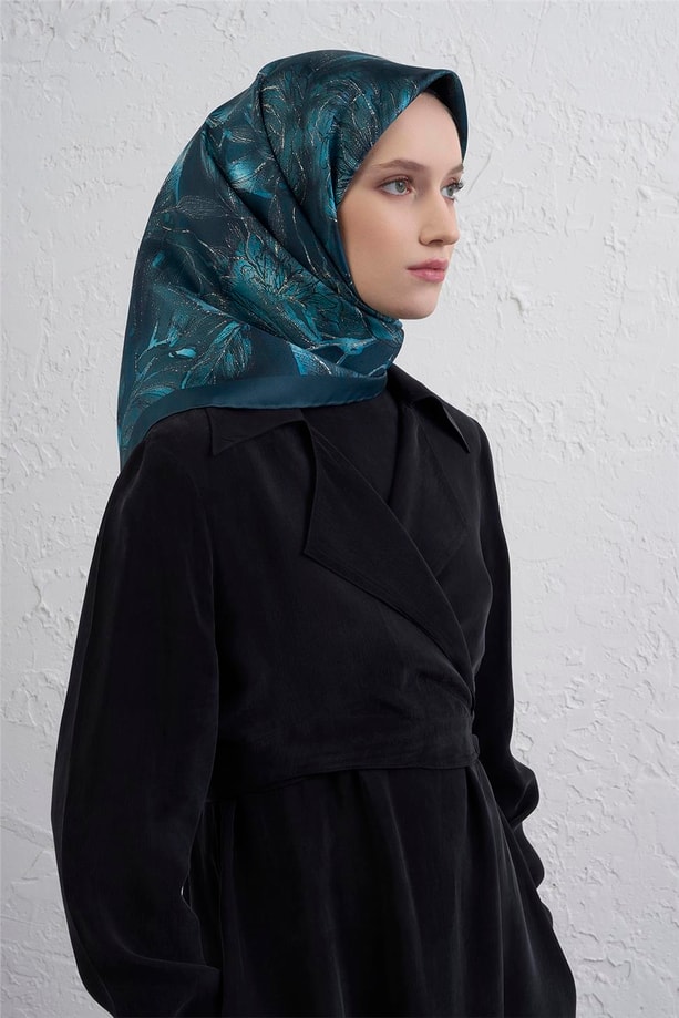 Armine Çiçek Desenli Saf İpek Twill Eşarp 9409D 04