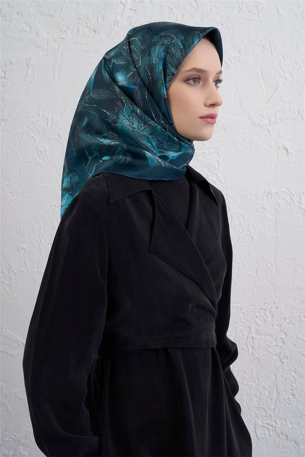 Armine Çiçek Desenli Saf İpek Twill Eşarp 9409D 04
