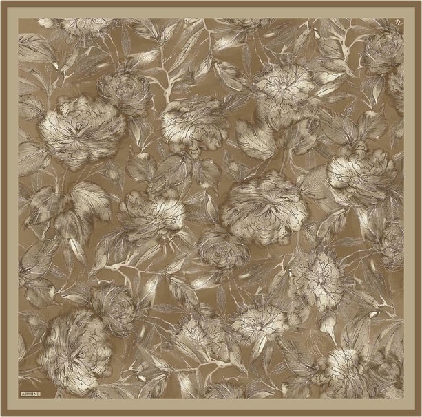 Armine Çiçek Desenli Saf İpek Twill Eşarp 9409D 06